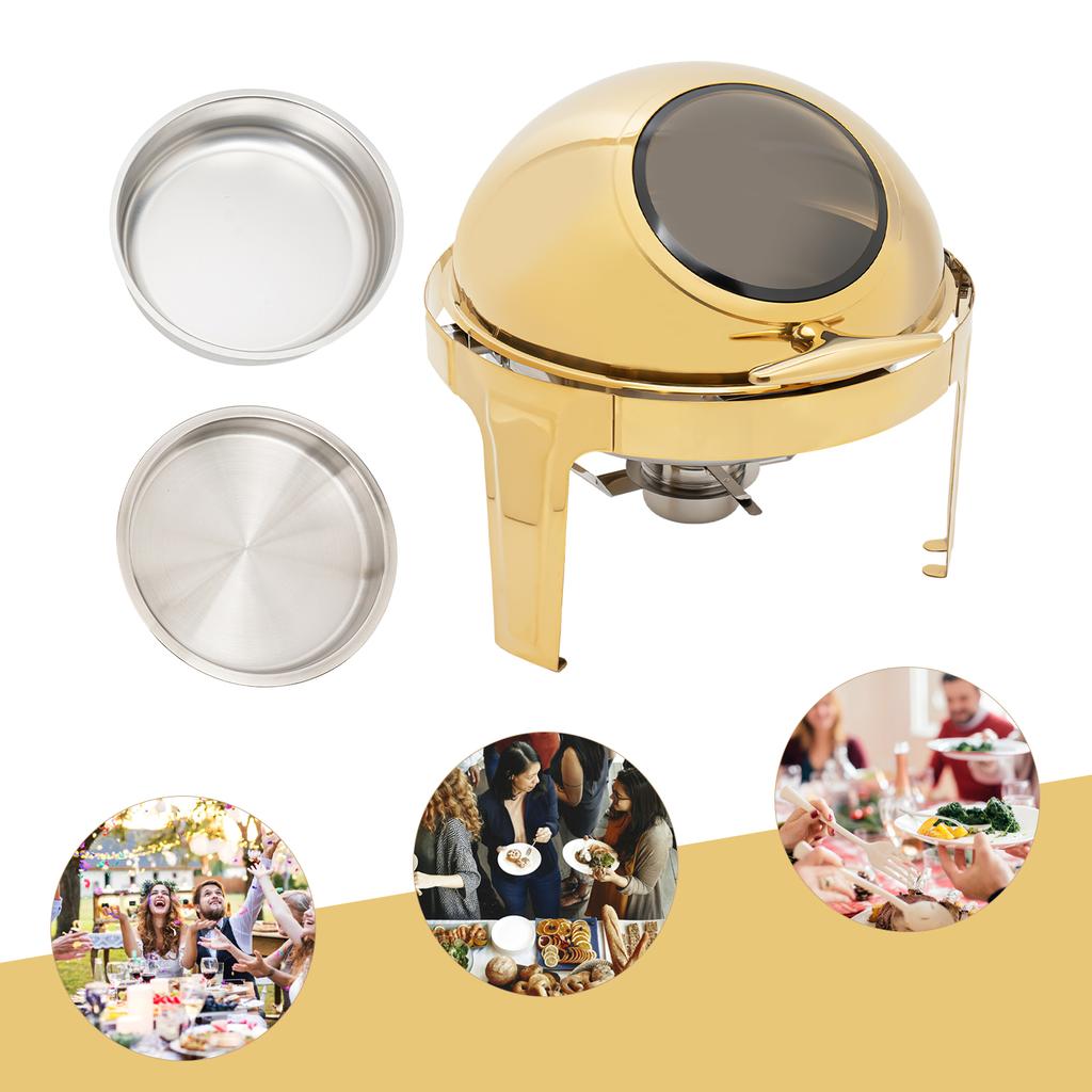 6,34 Qt Runde Bain-Marie Rollhauben-Bain-Marie Buffet-Set mit verdicktem Brennstoffbehälter Bain-Marie Buffet-Set(Rund/Einzelpfanne)