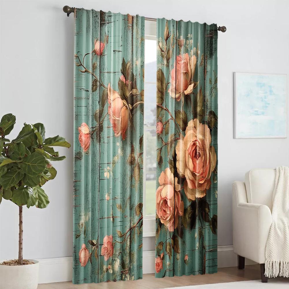 2 pcs   versatile polyester transparent curtains for home decoration rose board for use in bedrooms and living rooms