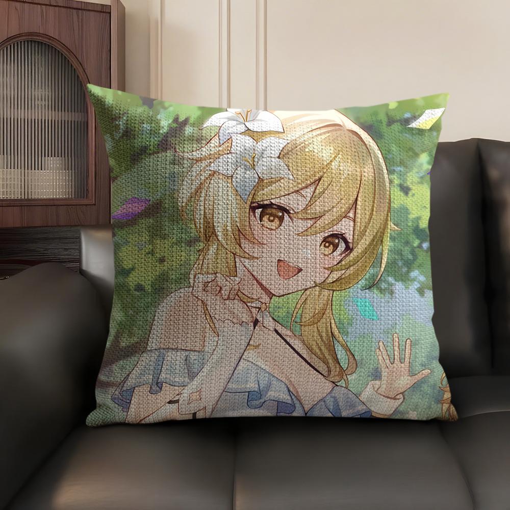 Lumine Cute Genshin Impact Cushion Cover Natural Linen Organic Fabric Double-Sided Printing Sofa Home Decor Gift Pillow Case