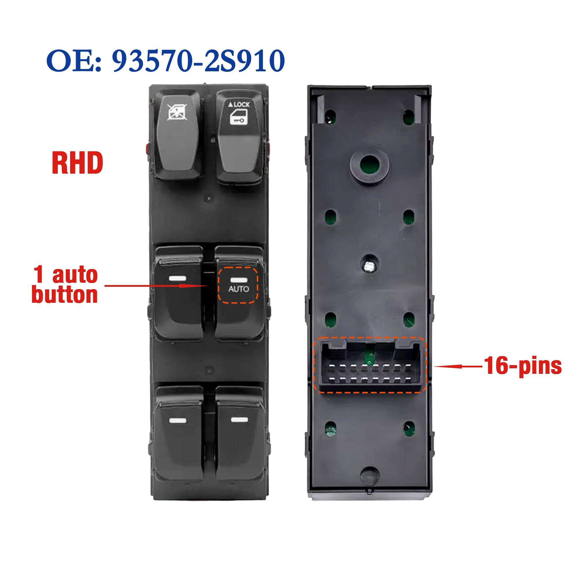 

93570-2S910 935702S910 For Hyundai IX35 Tucson 2009-2015,RHD Front Right Drvier Side Power Window Master Control Switch Button 1auto 93570-2S910