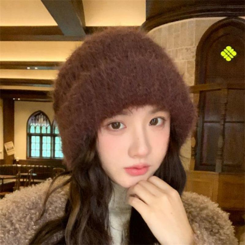 New autumn and winter solid color versatile wool hat Internet celebrity big head circumference knitted hat women's ear protection warm pile hat