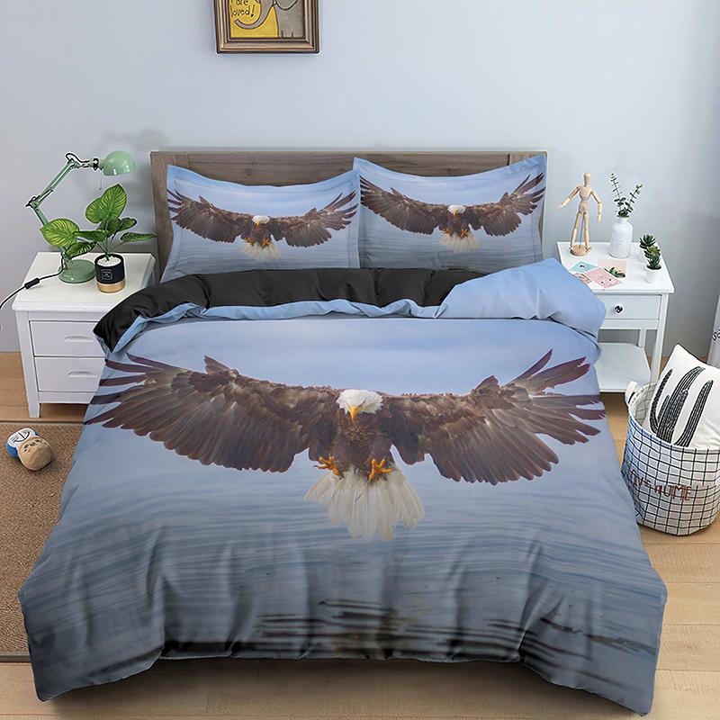 Eagle Duvet Cover Animal Bedding Set Queen King Size For Kids Teens Adults White Black Wildlife 2/3pcs Polyester Quilt Cover