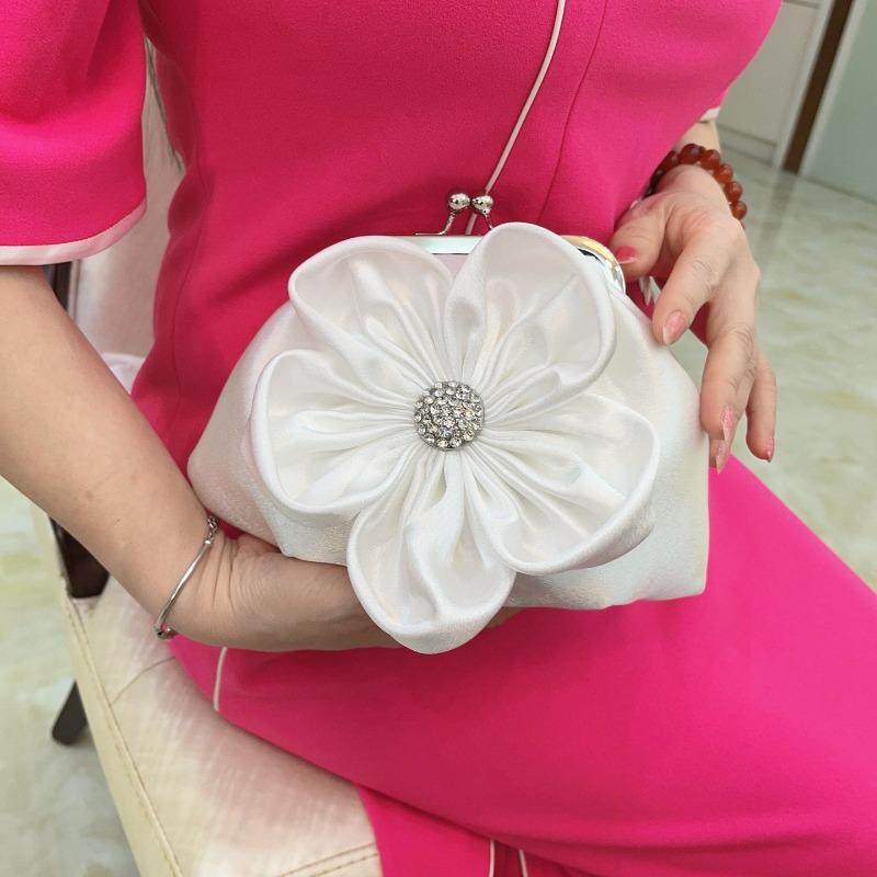 New Flower Portable Oblique Dress Women's Bag Satin Fairy Bride Bridesmaid Versatile Bag