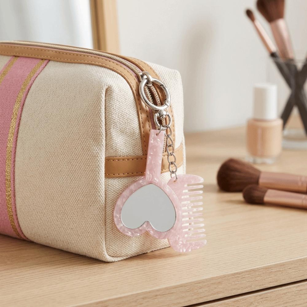 Mini Fine Tooth Comb Grooming Keyring Acetate Material Heart Mirror Comb  Bag Pendant Use