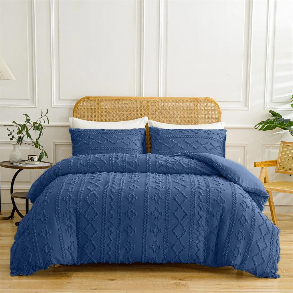 Soft and Warm Solid Color Bohemian Cut Flower Three Piece Set Includes 1 or 2 Pillowcases in Multiple Sizes for Winter Bedding