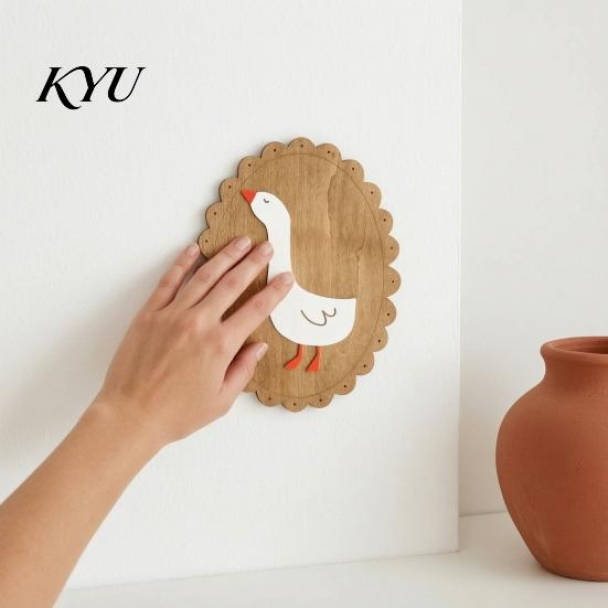 Safe Rounded Corner Wall Decor Rustic Wooden Stickers, Nordic Rabbit Goose Decor, Cute Retro Lace Baseboard Animal Art for Kids Bedroom Nursery