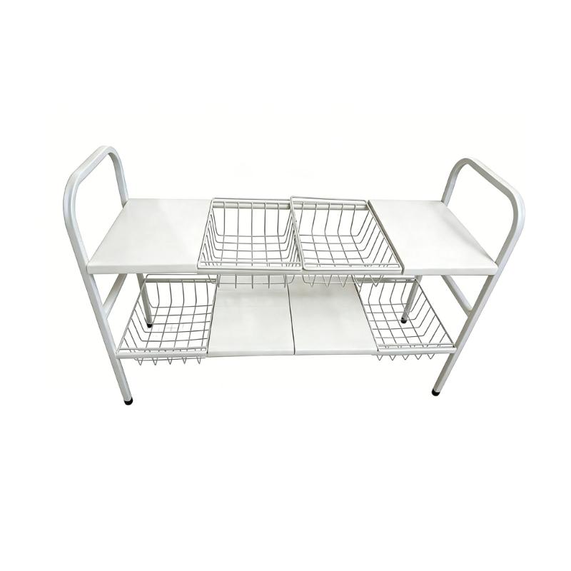 Extendable Two Layer Kitchen Storage Unit With 4 Shelves 4 Baskets Made From Durable Carbon Steel