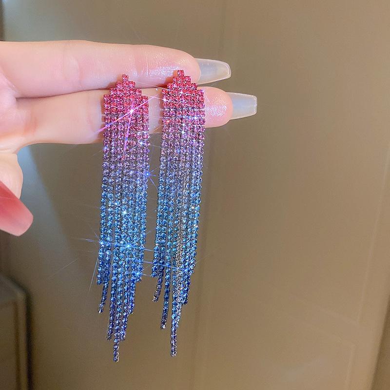 Silver Needle Retro Rhinestone Water Drop Tassel Earrings - Elegant Stud Accessories for Women