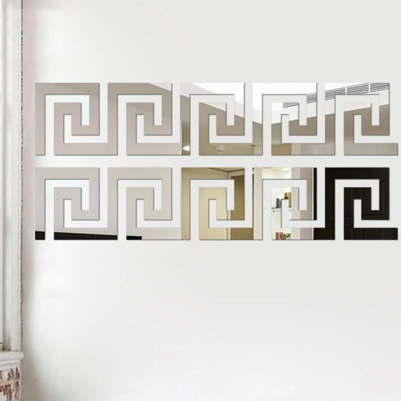 10pcs 3D Acrylic Self Adhesive Wall Decor Sticker Mirror for Bedroom Edge Strip Corner Line Building Border Home Office Decor