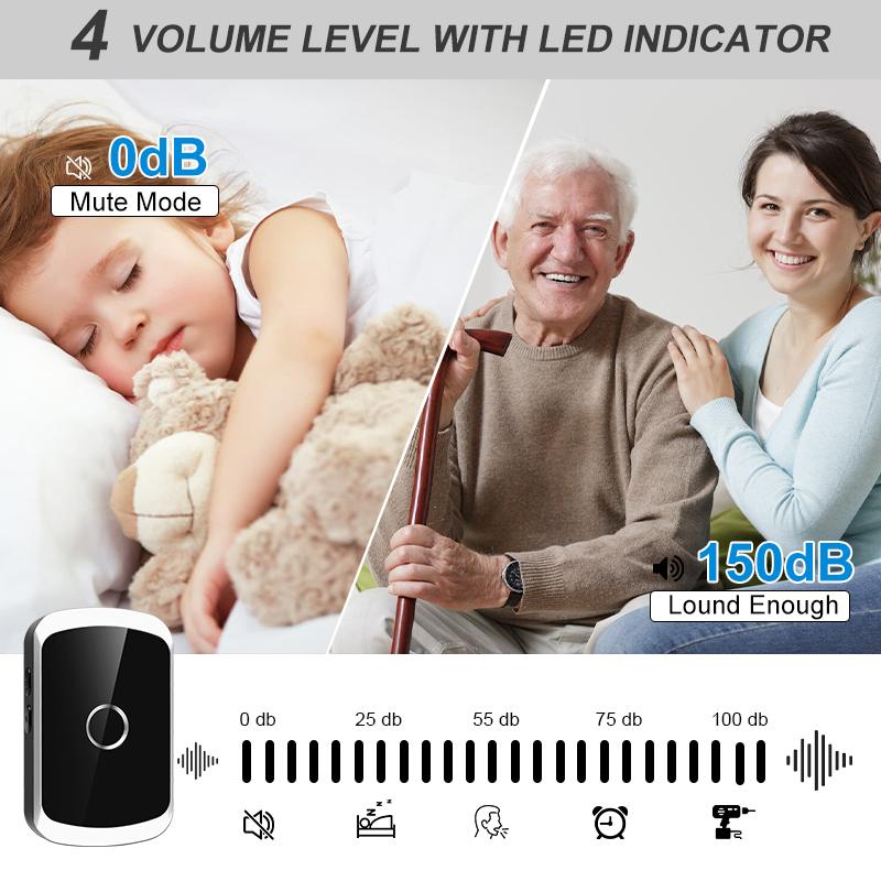 Smart Wireless Doorbell Welcome Chime Home Door Bell Intelligent 38 Songs 300M/984 FT Remote Battery Type Door Chime Kit