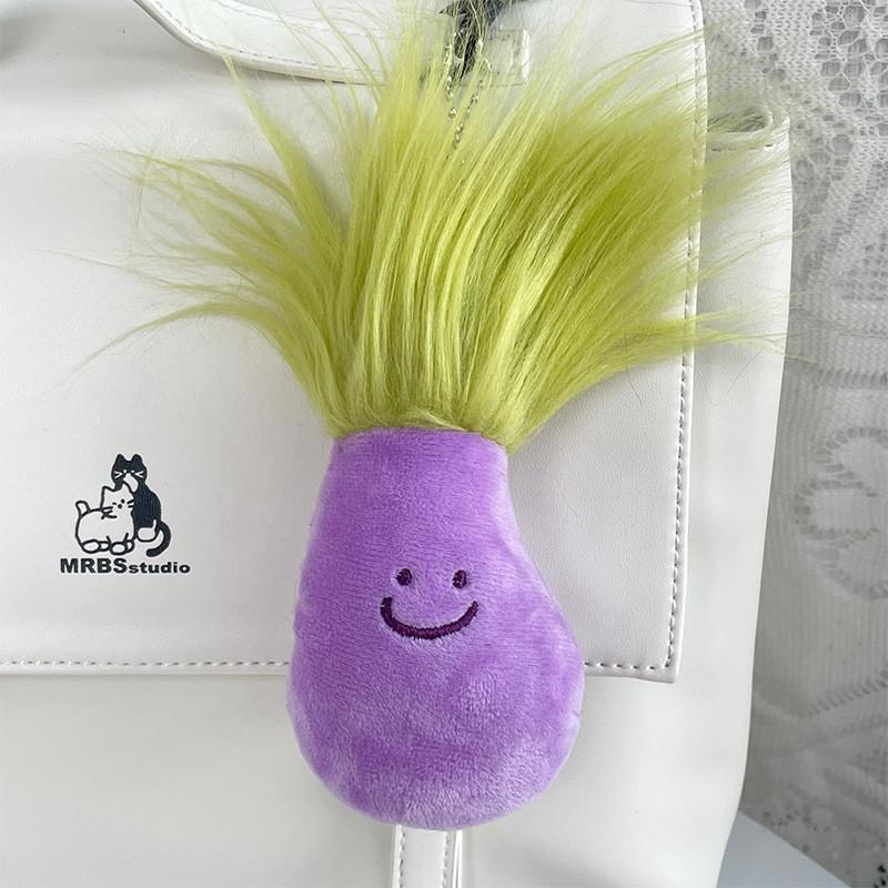Adorable Fluffy Corn Plush Keychain Soft Cute Plant Stuffed Toy Bag Charm Eggplant
