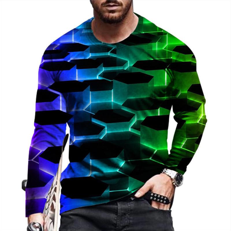 

Mens 3D Graphics Long Sleeve T-shirts Round Neck Muscle Blouse Pullover Tops