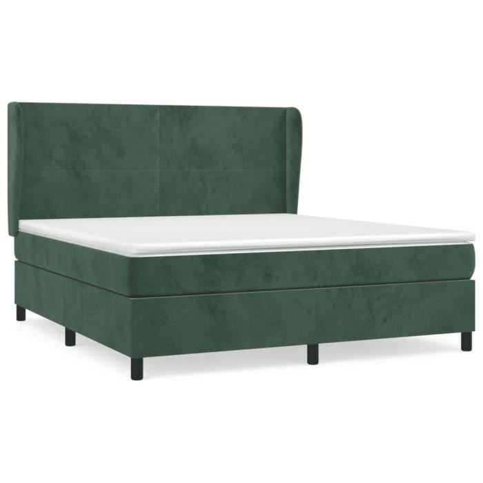 3129108 vidaXL Lit à sommier tapissier et matelas Vert foncé 180x200cm Velours