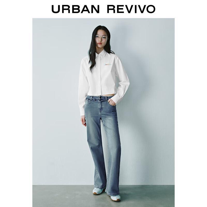 UR Women's Retro Washed Ruffle Trim Denim Long Pants