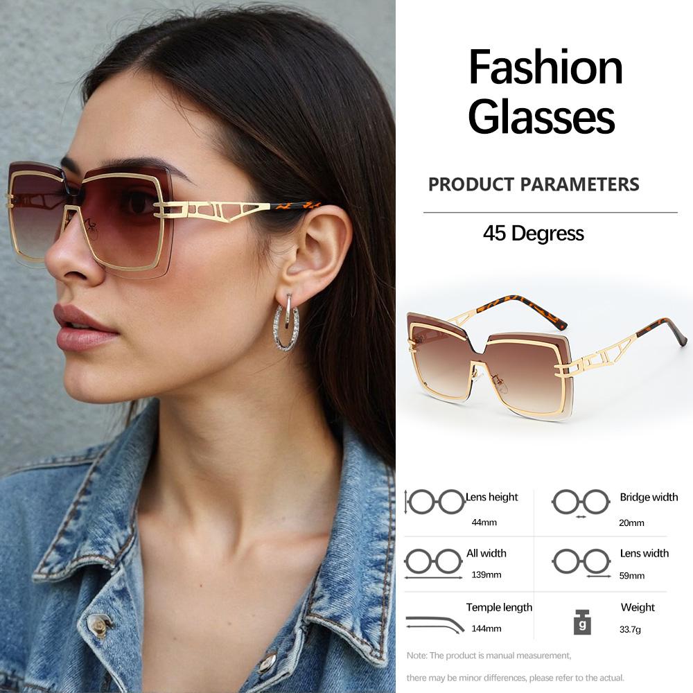 Sunglasses Women Square Oversized Frame Glasses with Gold Metal Temple Decoration Light Luxury Modern Style Vintage Glasses Women