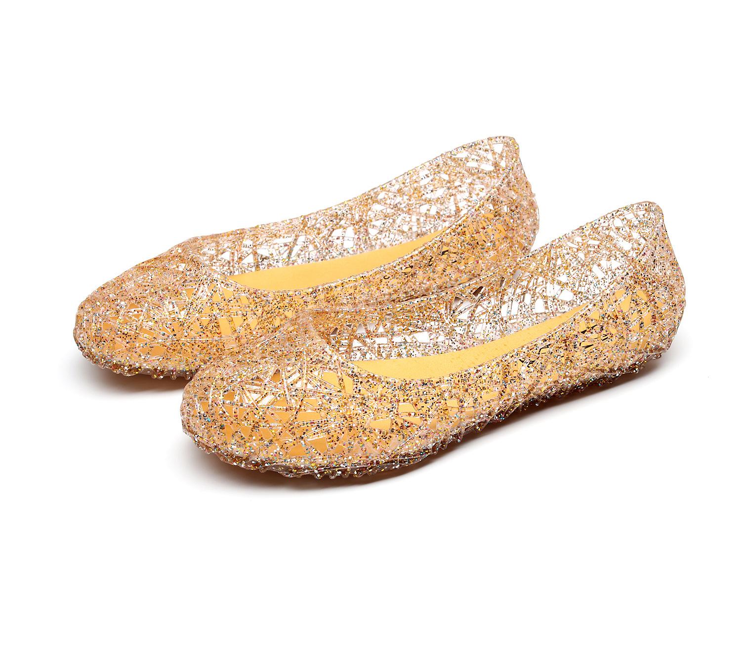 

Comemore Trend весна-лето полые сандалии блестящие кристаллы дышащие повседневные женские туфли на плоской подошве розовые желе женские эспадрильи 36 золотой