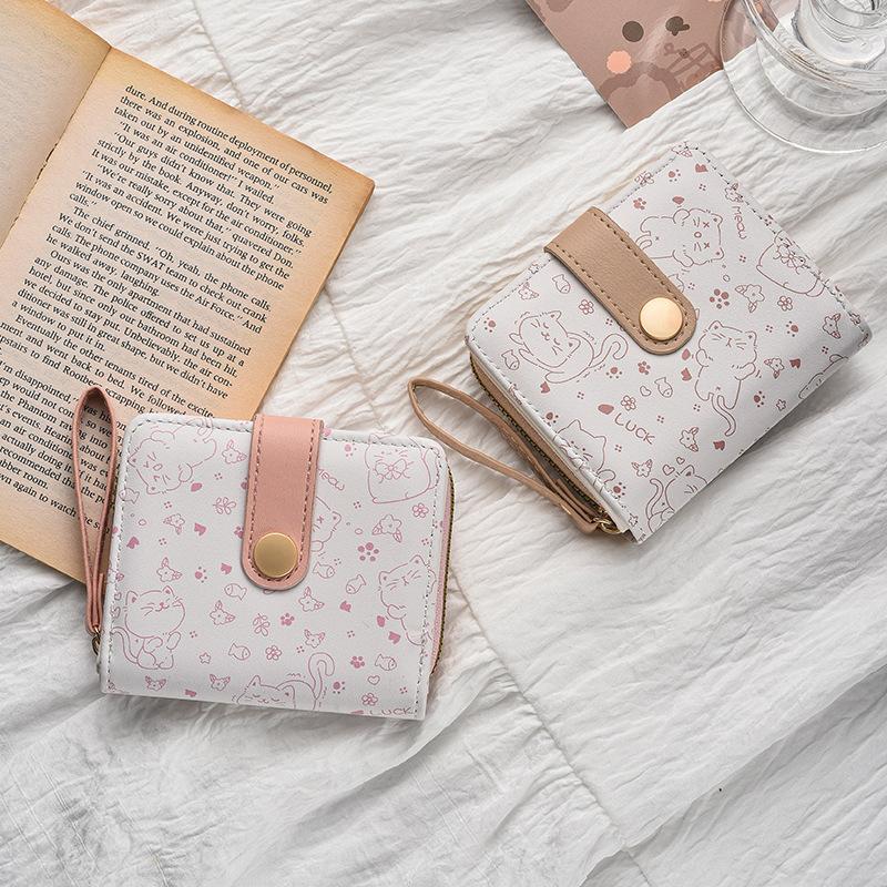 Japanese Cute Cat Wallet Women ID Card Holder Coin Purse Zipper Money Bag Multi-slot Card Holder Wallet