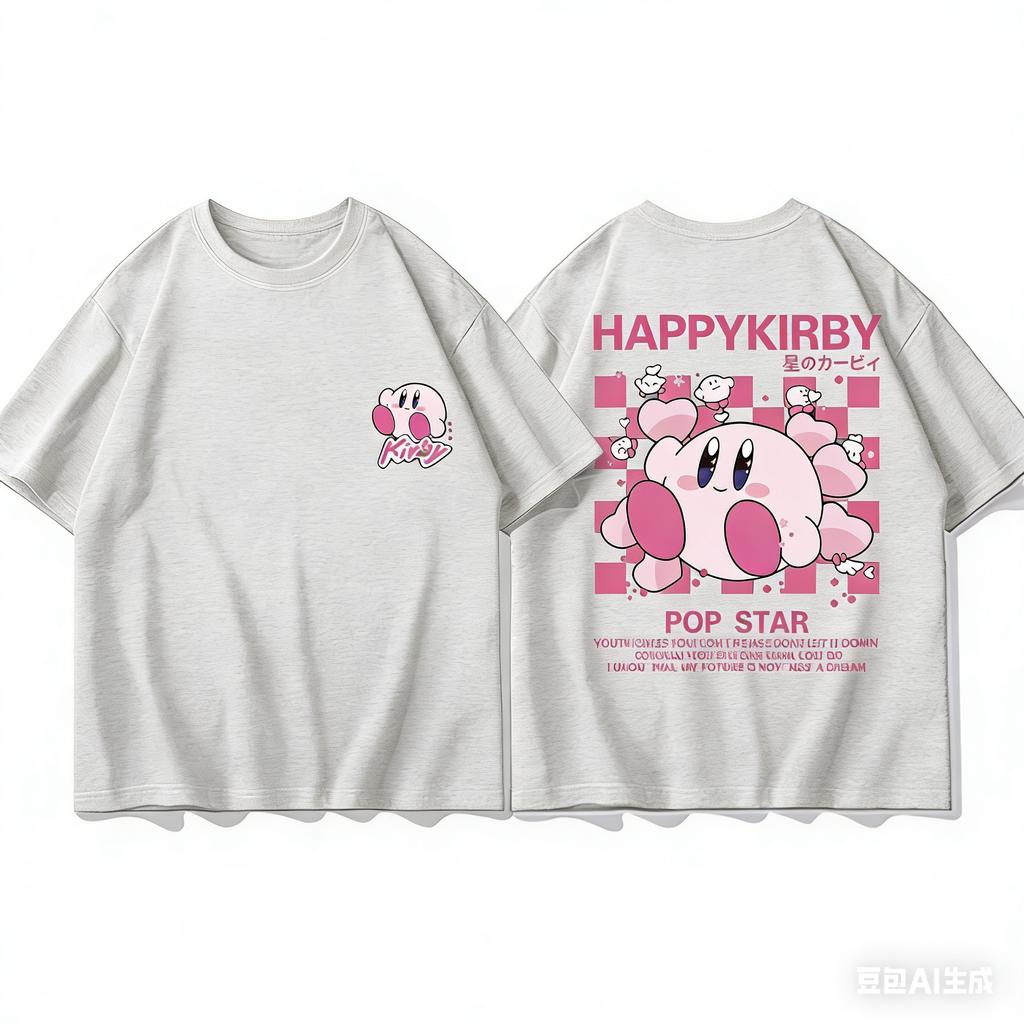 Adult and Children Kirby Face Expression Pure Cotton YKT TShirt Suitable for Staying Home or Going Out