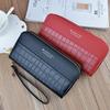 Damen Krokodilmuster Lang Doppelreißverschluss Geldbörse Clutch mit Großer Kapazität