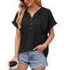 Women's Hooded Short Sleeve Button Placket Loose Fit Urban Casual T Shirt Hoodie Top