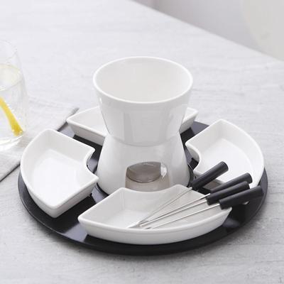 Service à fondue avec bougie chauffe-plat et bol à chocolat en céramique