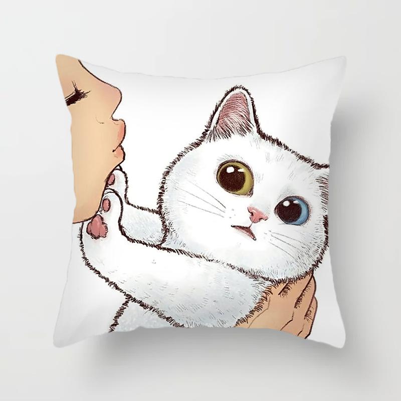 Funny Love Kiss Cute Cat Cushion Cover Cartoon Creative Naughty Cat Pillow Case Cover Home Textile Cat Pillow Covers Pillowcase