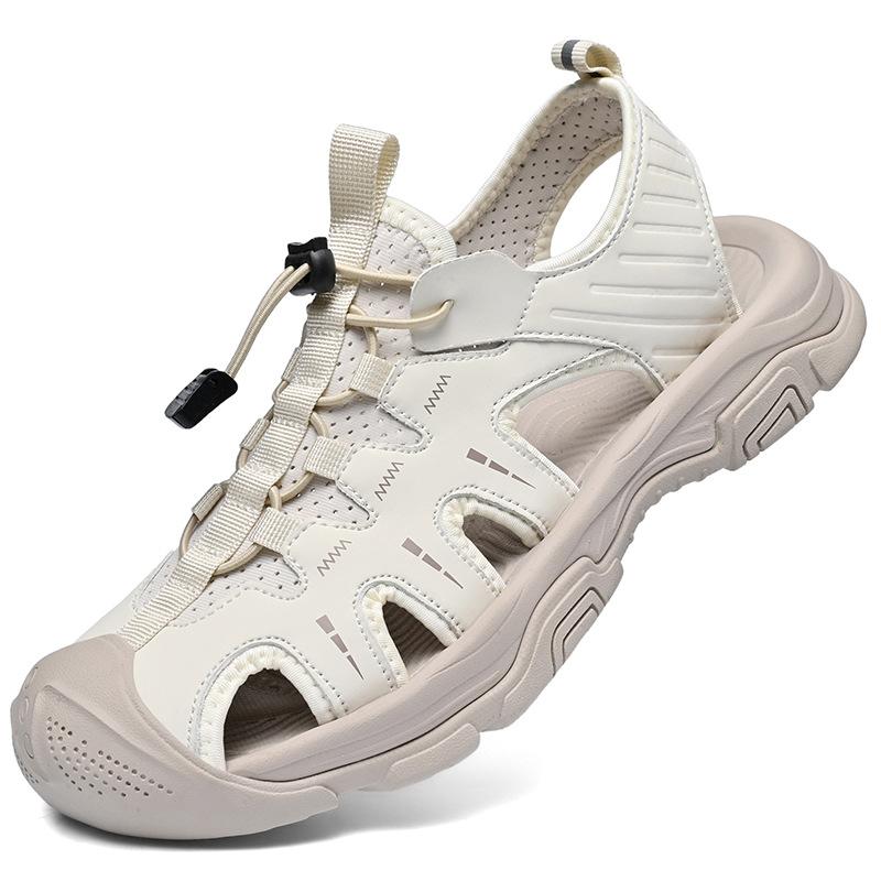 

Мужские летние сандалии для улицы, с закрытым носком, нескользящие, для ходьбы по ручьям на открытом воздухе, мужские простые легкие пляжные сандалии с мягкой подошвой 38 белый