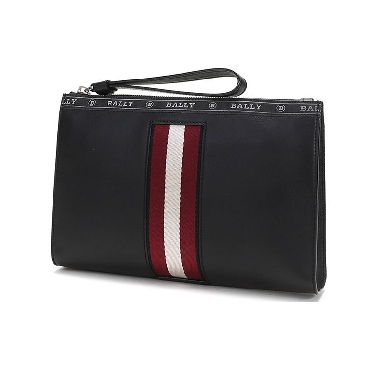 Bally Classic Red And White Striped Leather Zipper Wallet Clutch Men Wallets Black HAIG-10