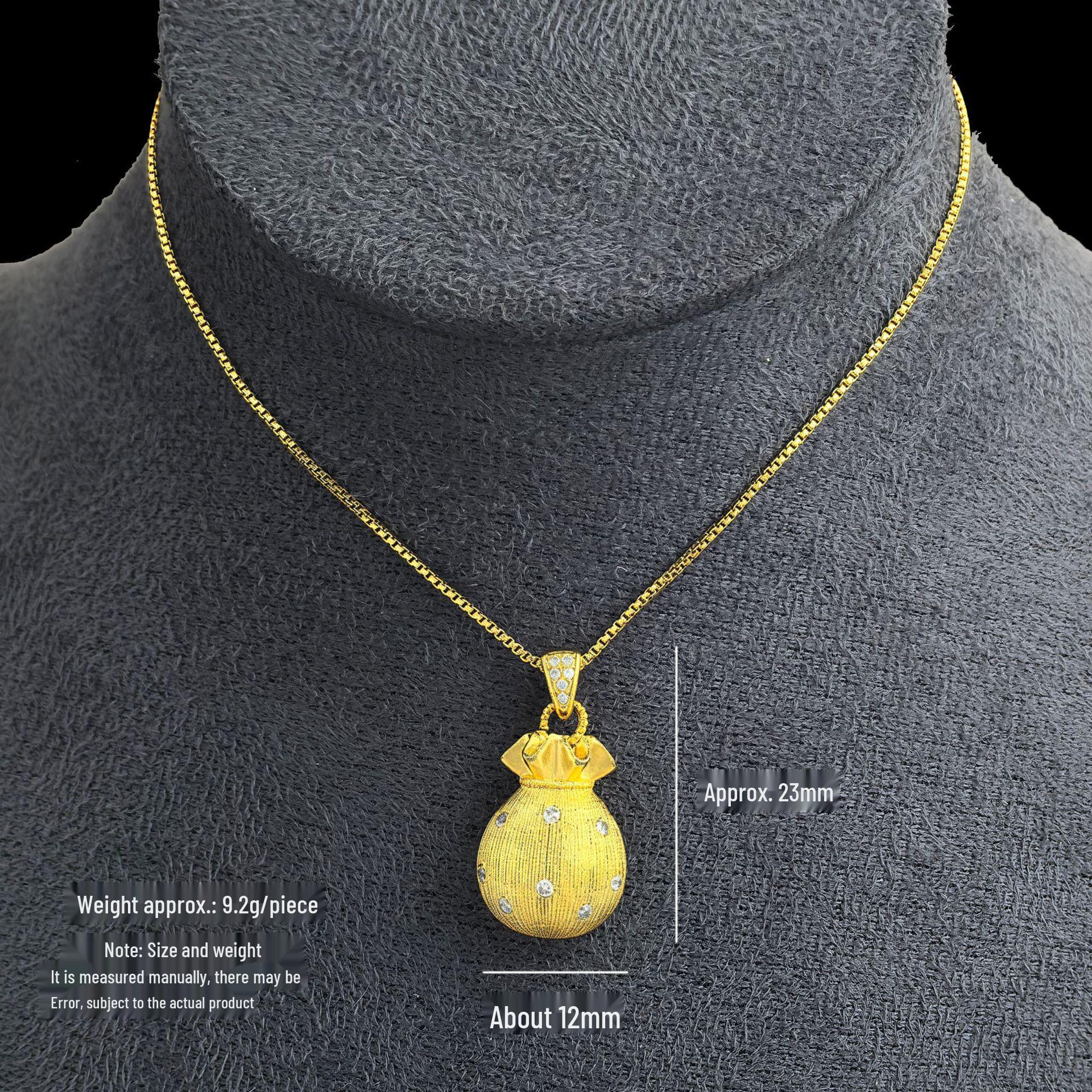 Lucky Bag Copper-Plated Gold Necklace with Micro-Set Zircon Pendant – High Color Retention, New Year Gift, Collarbone Chain Copper Plated Gold Universal Chain