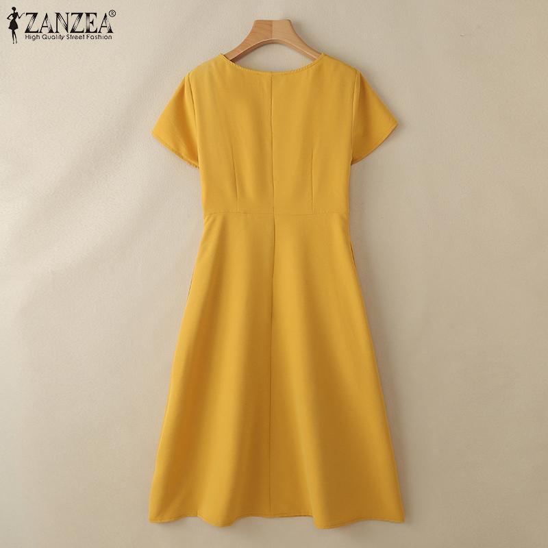 ZANZEA Women Summer Round Neck Short Sleeve Casual Floral Embroidery Dress