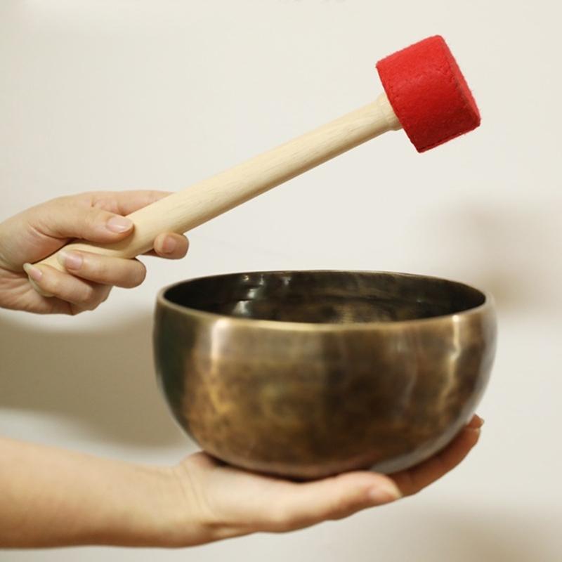 Maillet Bol Chantant Bois Naturel Bâtonnet Silicone Bol Sonore Marteau de Méditation Bouddhiste Tibétain Fait Main Décoration