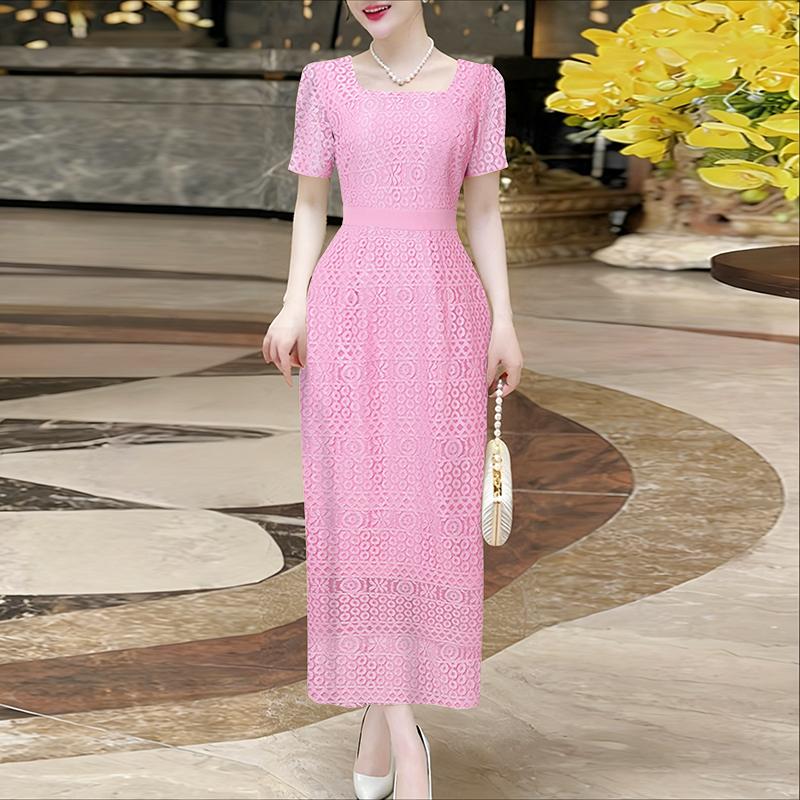 ZANZEA Women Square Collar Summer Casual Short Sleeve Patchwork Lace Dress