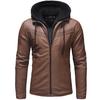 Men's  Winter Casual Hooded Leather Zipper Long Sleeve Jacket Coat Tops 