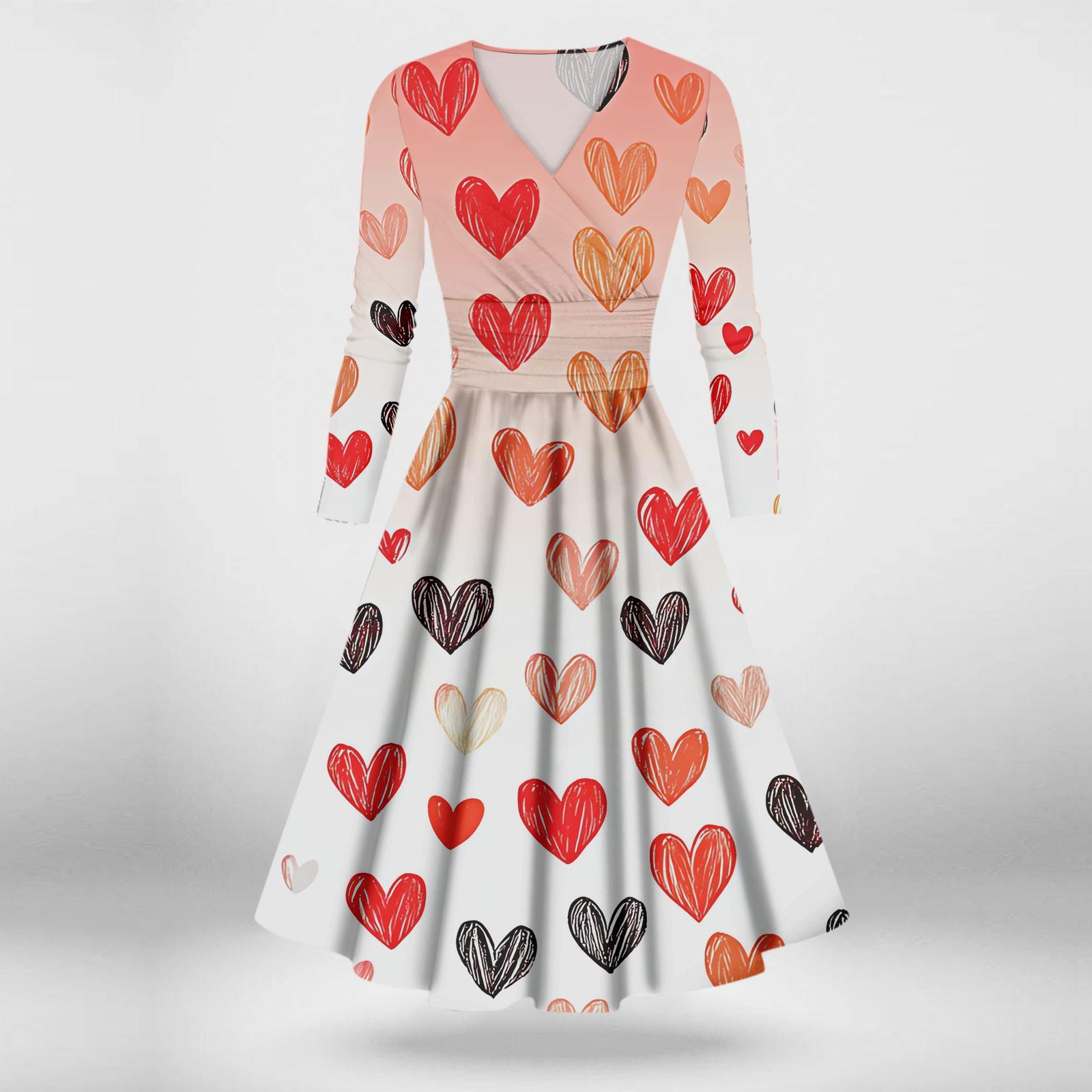 

Женская мода повседневные платья на День святого Валентина с принтом, длинным рукавом и V-образным вырезом, сексуальные платья XL арбуз красный