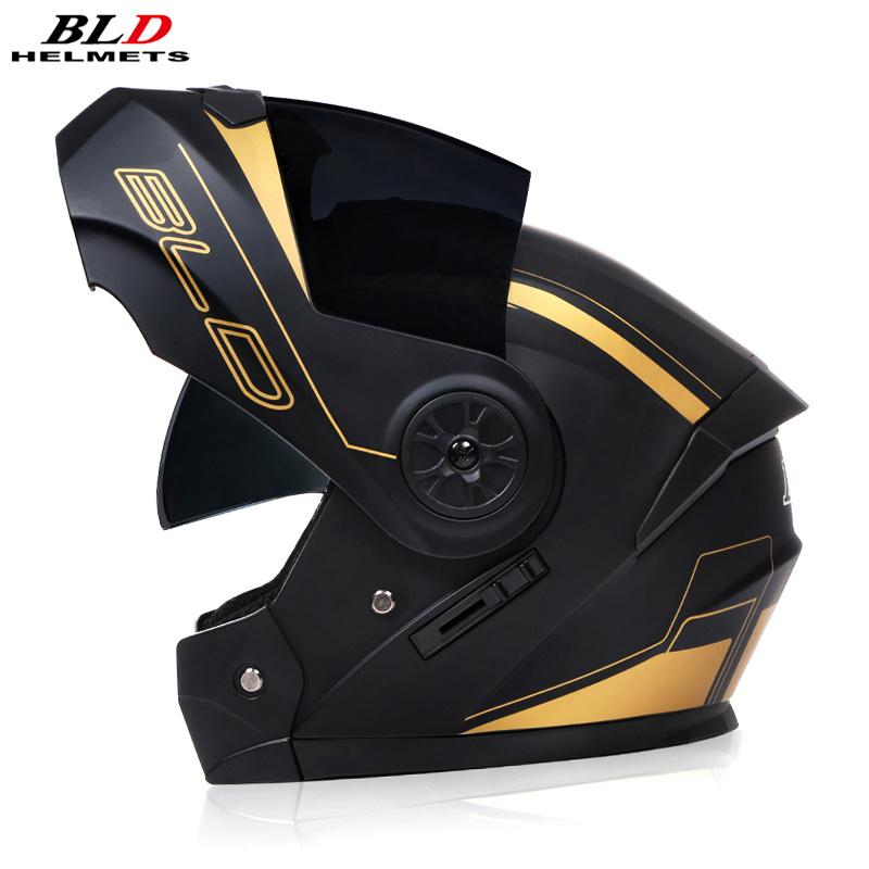 BLD Men Women Fashion Dual Lens Helmets Motocross Racing Modular Flip Up Casco Moto Personalised Motorcycle Full Face Helmet