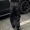 GLYDE Vintage Embroidery Black Jeans  Oversized Streetwear Grunge Y2k Baggy Denim Trousers Boyfriend Jeans Hip Hop Gothic