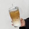 Glass Tumblers with Straws and Lids, Ribbed Iced Coffee Cups Leak-proof, Dishwasher Safe, Thickened Glass Cups with Lids