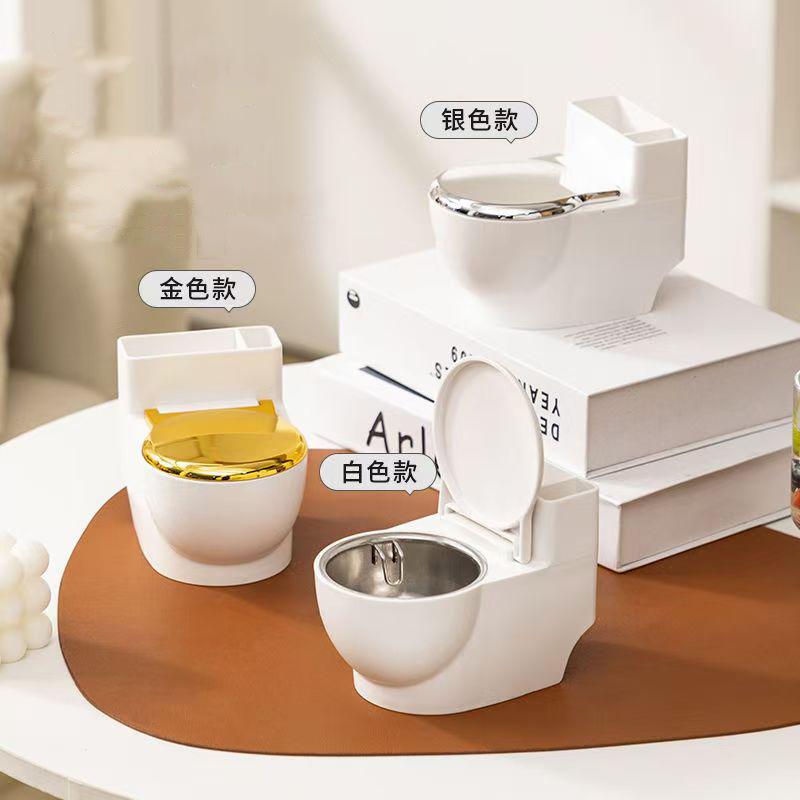 1pcs Creative Wall Mounted Toilet Shape Ashtray With Lid Novelty High-end Ashtray Stainless Steel Ashtray Suitable for Home Livi