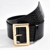 Women's Fashion Belt: Black Crocodile Pattern with Large Square Buckle