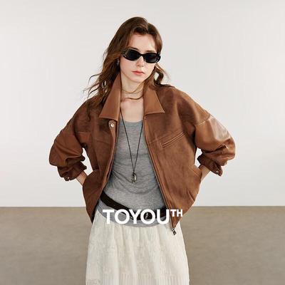 Chuyu Women's Loose-Fit Nomadic Suede & PU Patchwork Jacket