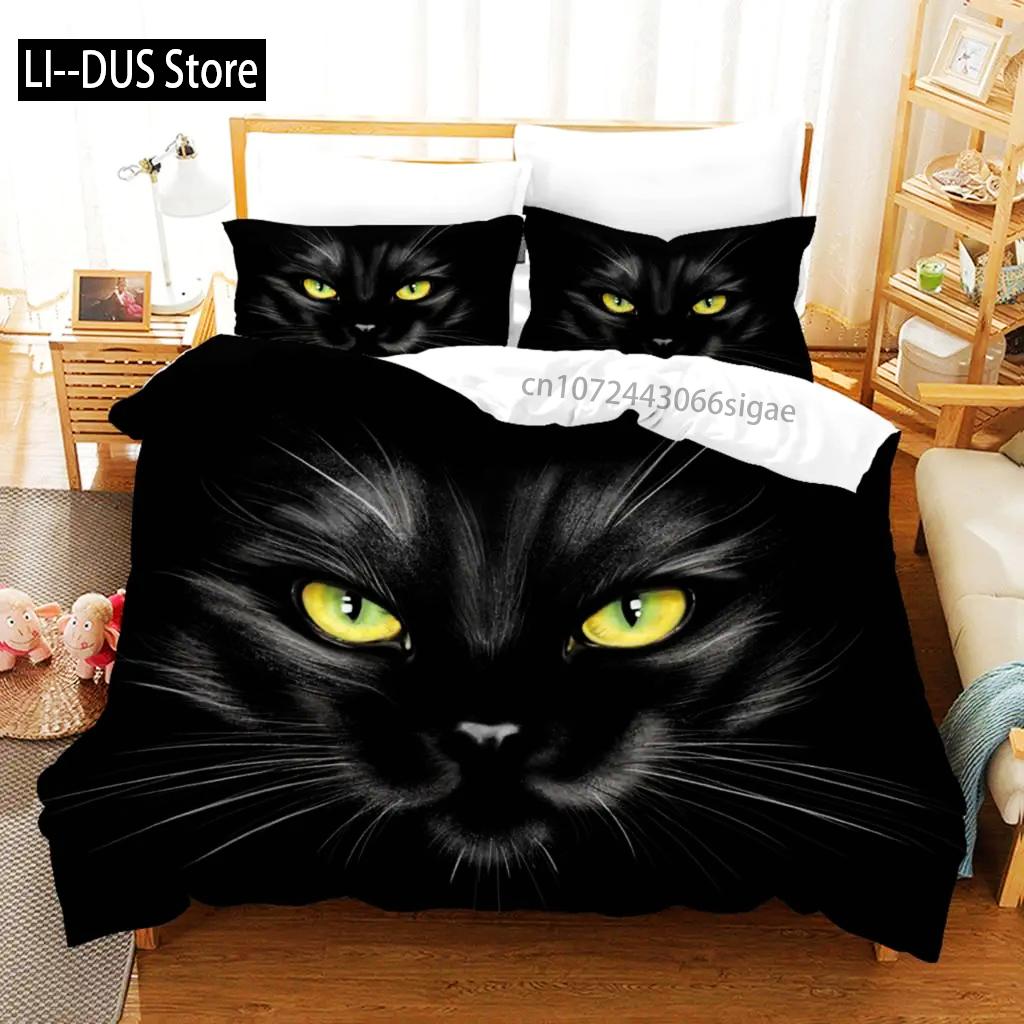 

Comforter Funny Cute Photograph Cats Bedding Set Fashion Bedroom Black Cat S Bed Set For Kids Comforter (quilt)-EU Single(135*200cm)3pcs