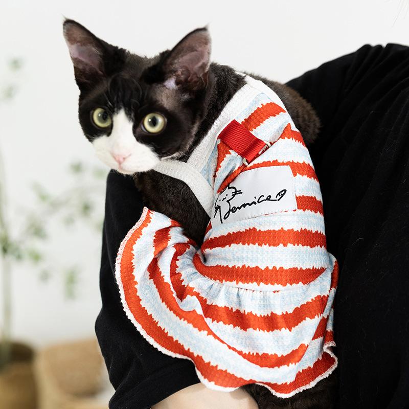 

Spring and Summer Cat Striped Two-legged Suspender Skirt Hairless Cat Vest Couple Cat Skirt Pet Clothing Cat Clothing XL (recommended weight 12-9kg)