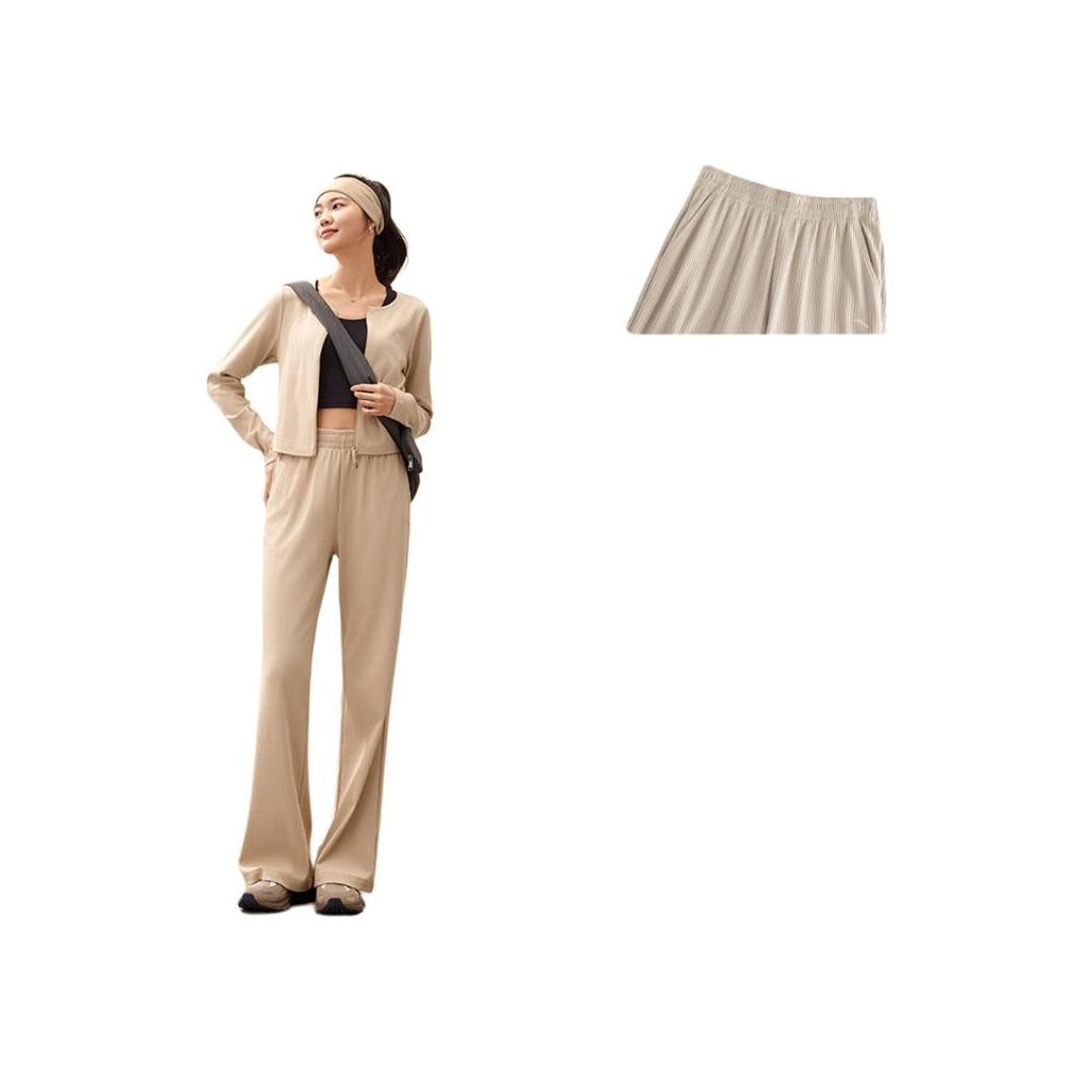 Anta Comfortable Casual Simple Loose High-Waisted Straight Leg Knitted Sports Pants Women Bottoms Vanilla Cream 962517306-1