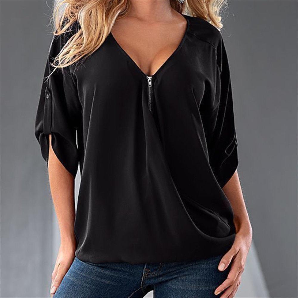 Polyester Langarm V-Ausschnitt Shirt für Damen mit Spleißmuster, Relaxed Fit, perfekt für den Frühling