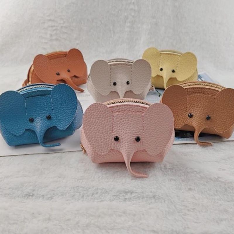 PU Deri Fil Bebek Bozuk Para Cüzdanı Kadın Çantası Süsü Yaratıcı Kart Tutucu Depolama Ruj Zarfı Fermuarlı Para Çantası