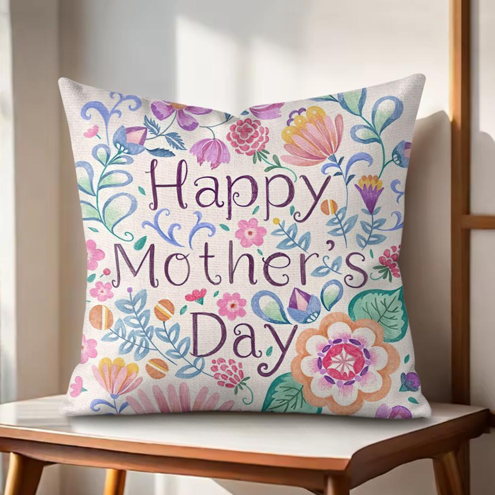 Happy Mothers Day Cushion Cover Natural Linen Organic Fabric DoubleSided Printing Couch Pillow Covers Home Decor