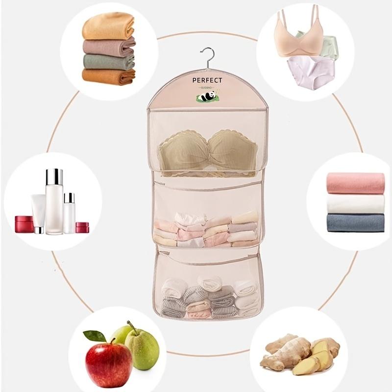 1pc Multi-Layer Hanging Closet Organizer for Socks and Underwear Fabric Mesh Storage Bag with Pockets Wall-Mounted Wardrobe Divider for Bedroom