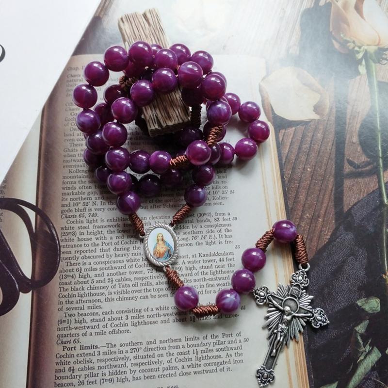 62KD Vintage Rosary Catholic Prayer Bead Necklace Christ Jesus for Cross Pendant Neck
