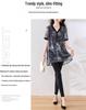 Plus-Size V-Neck Ink Print Summer Shirt – Fat Girls' Loose Fit, Belly Cover, Medium-Length – Women's Top, 200 Jin