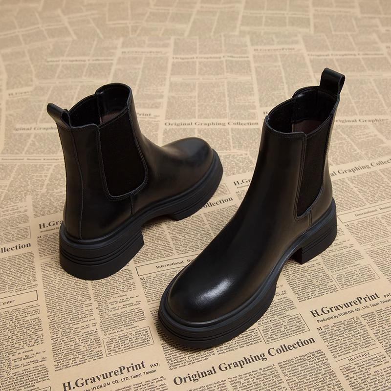 Soft leather version~ Chelsea boots women's 2025 new spring and autumn single boots super fire thick-soled thin short boots women's shoes cigare